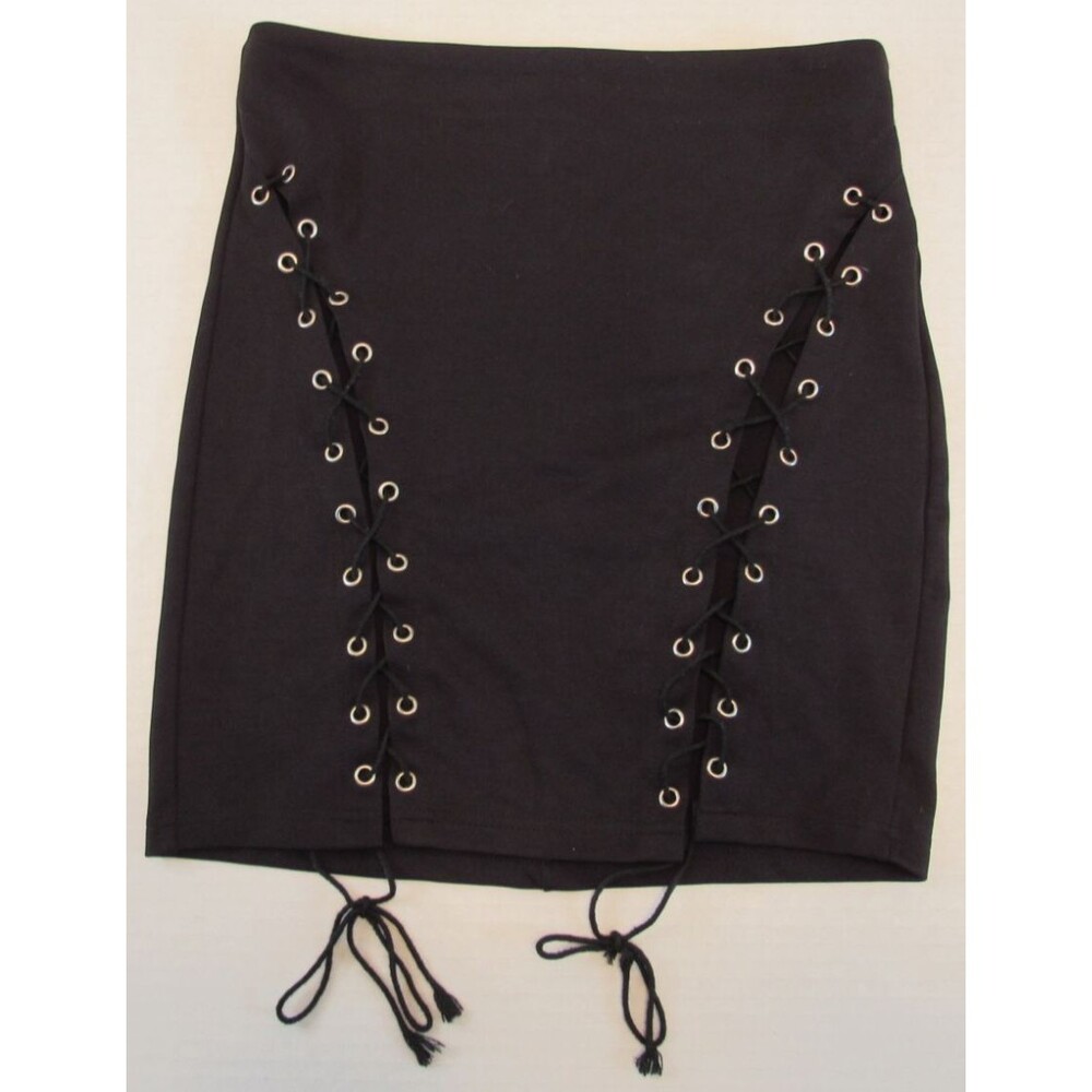 Pretty Little Thing Front Tie Design Black Pencil Mini Skirt Size 6